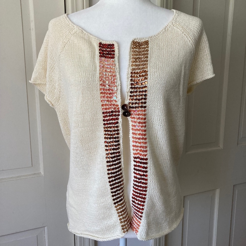 Cotton Sweater with Sequins 2 Button Closure